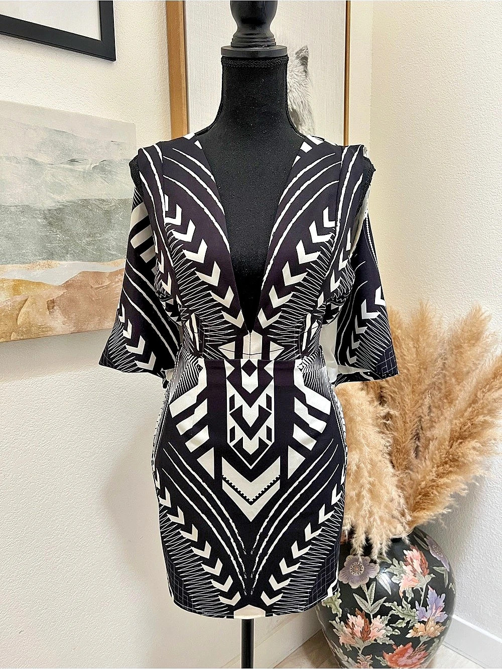 Tiger Mist Geometric Cape Dress